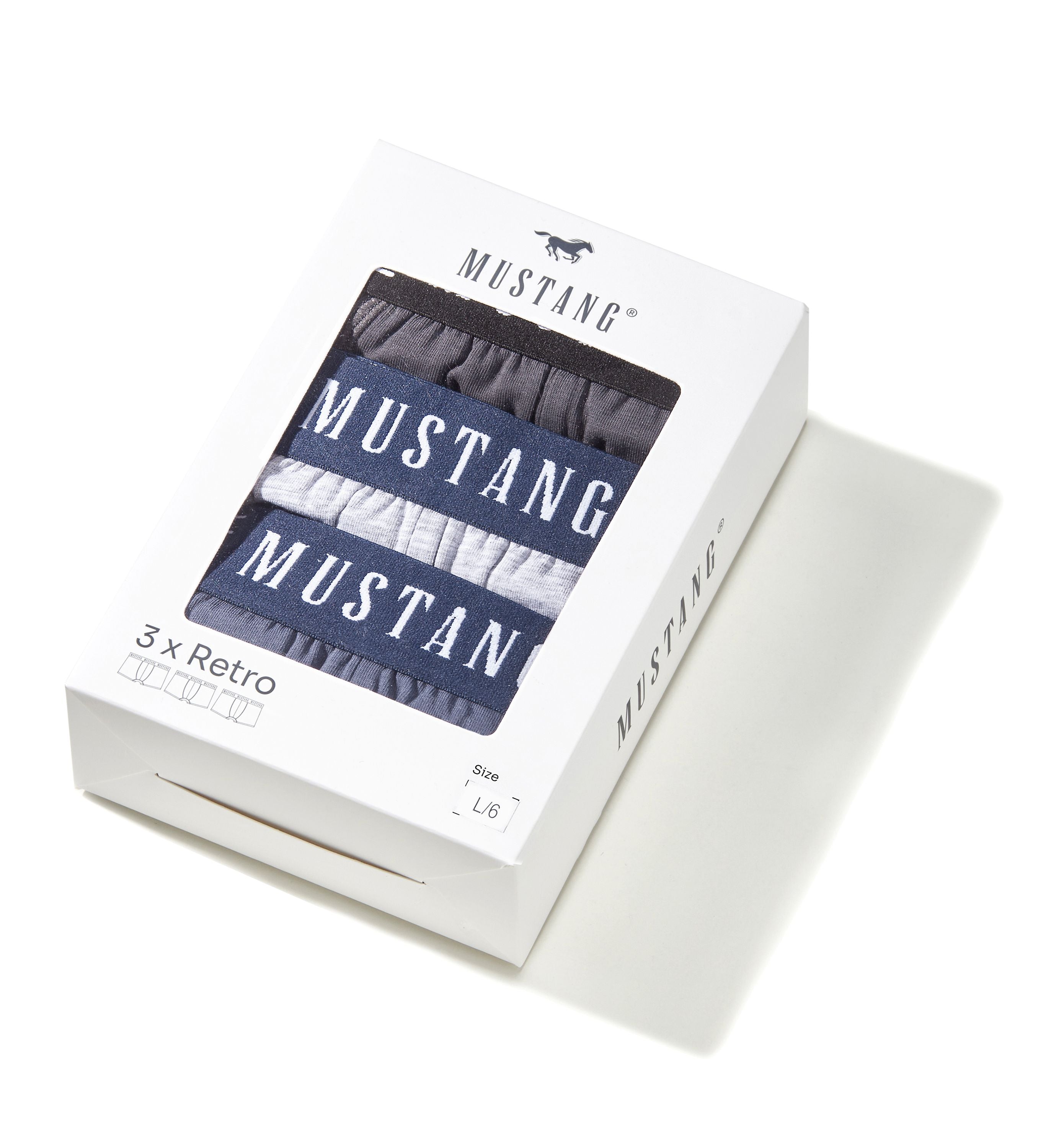 MUSTANG Retro-Shorts Pants Boxer enge Passform Unterwäsche Baumwolle Elasthan Herren 3er Pack