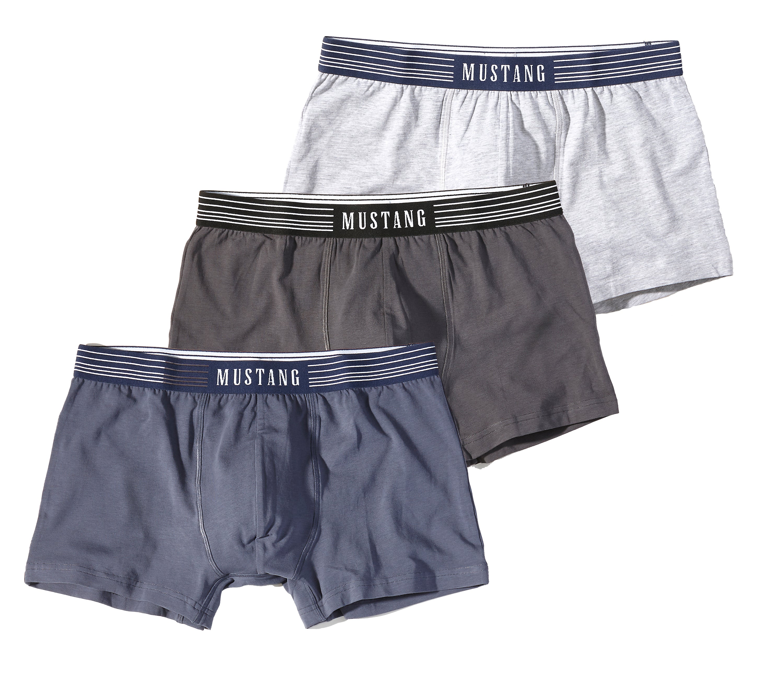 MUSTANG Retro-Shorts Pants Boxer enge Passform Unterwäsche Baumwolle Elasthan Herren 3er Pack