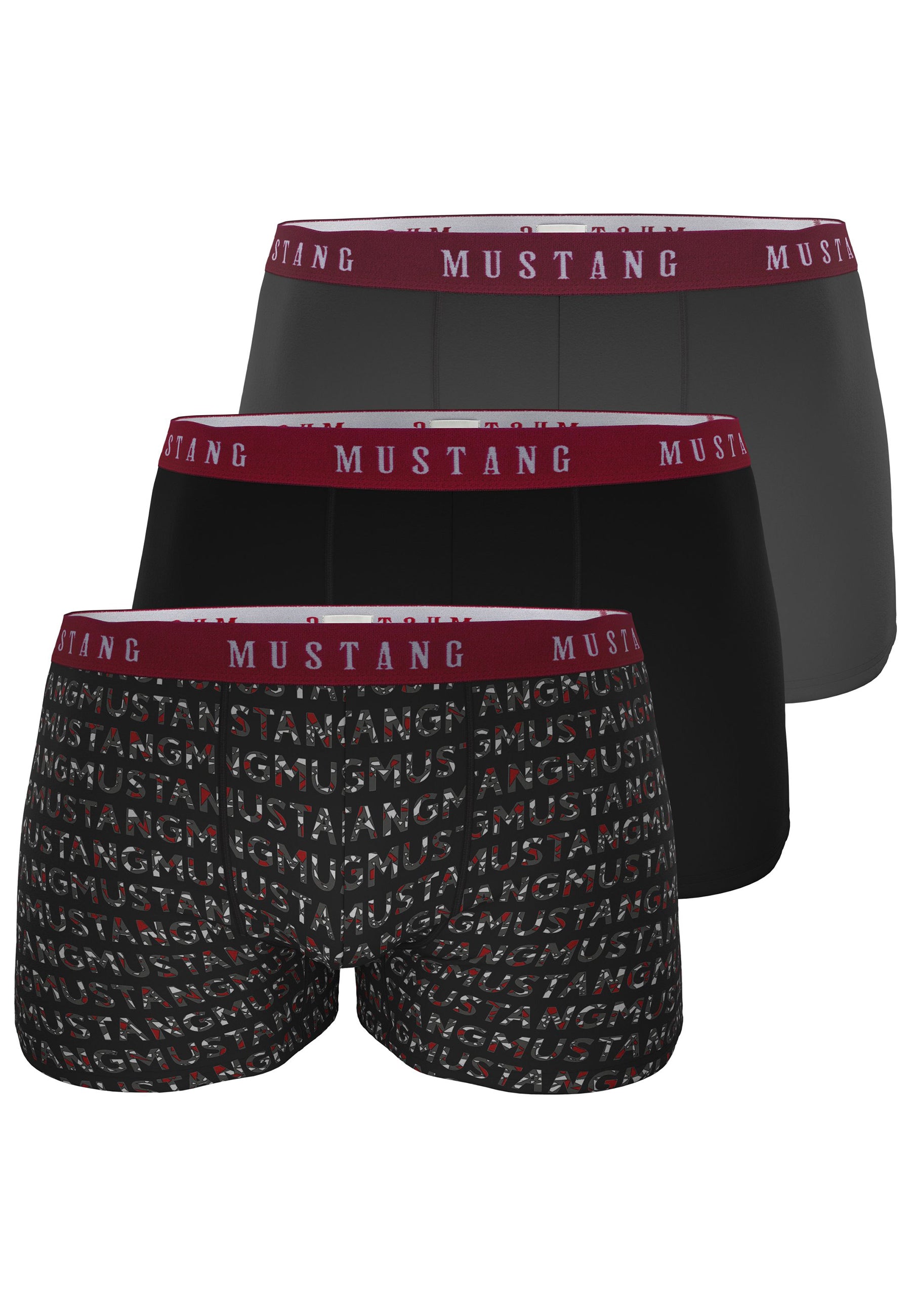 Herren Boxershorts von Mustang Retropants 3er-Pack Schwarz/Letterprint/Anthrazit
