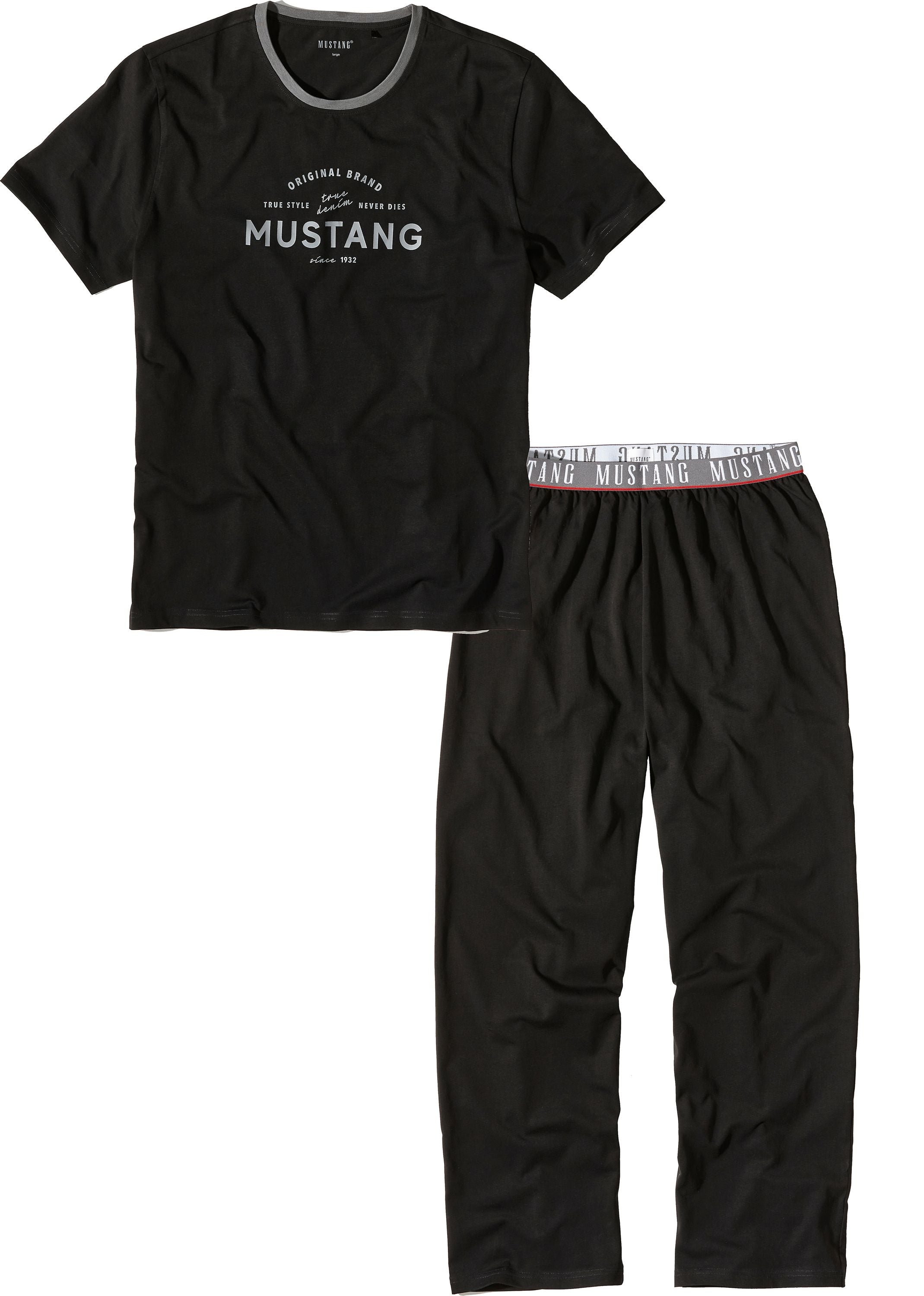 MUSTANG Herren Pyjama Set black - T-Shirt / lange Hose - Schlafanzug - Nachtwäsche - OEKO TEX STANDARD 100