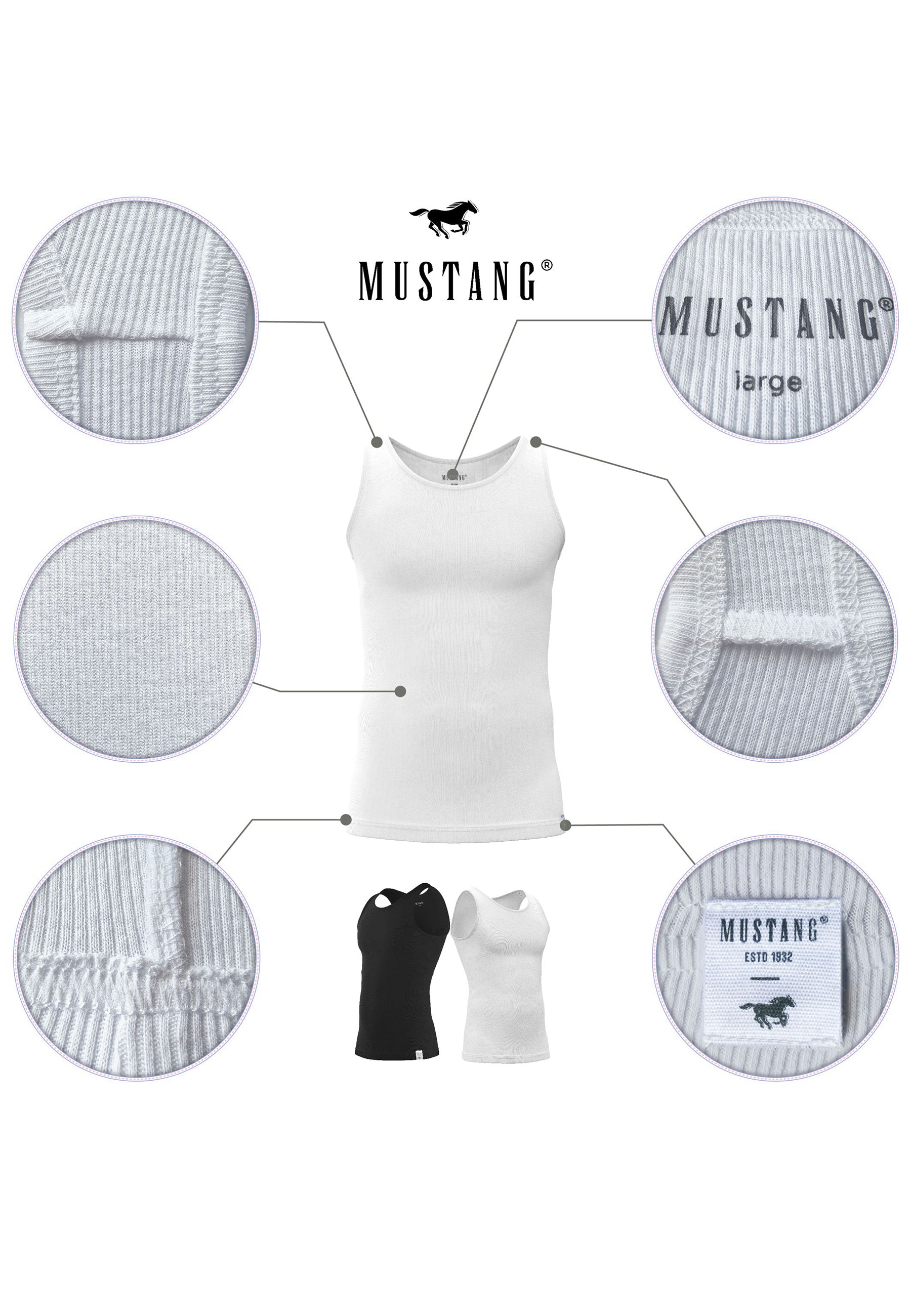 MUSTANG Worker Rib Shirt Hemd Unterhemd Achselshirt Doppelripp Herren 2er