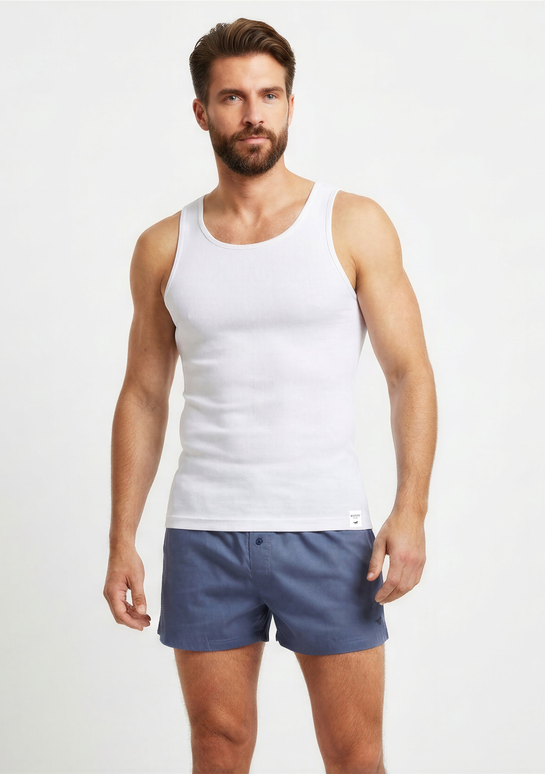 MUSTANG Worker Rib Shirt Hemd Unterhemd Achselshirt Doppelripp Herren 2er