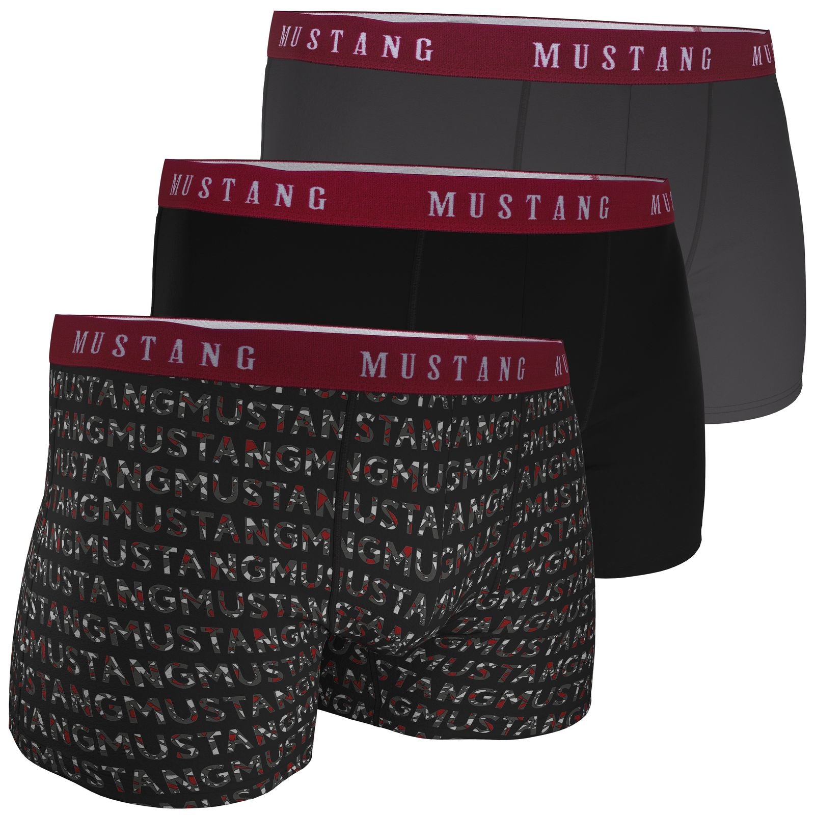 Herren Boxershorts von Mustang Retropants 3er-Pack Schwarz/Letterprint/Anthrazit