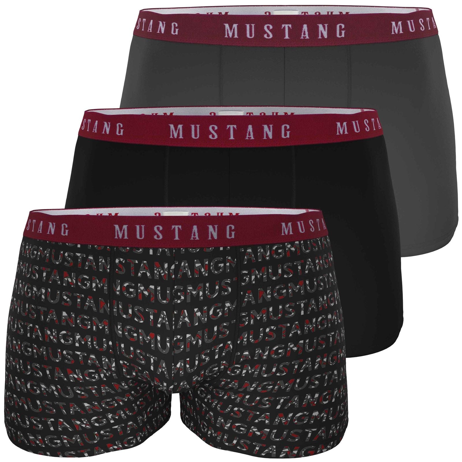 Herren Boxershorts von Mustang Retropants 3er-Pack Schwarz/Letterprint/Anthrazit