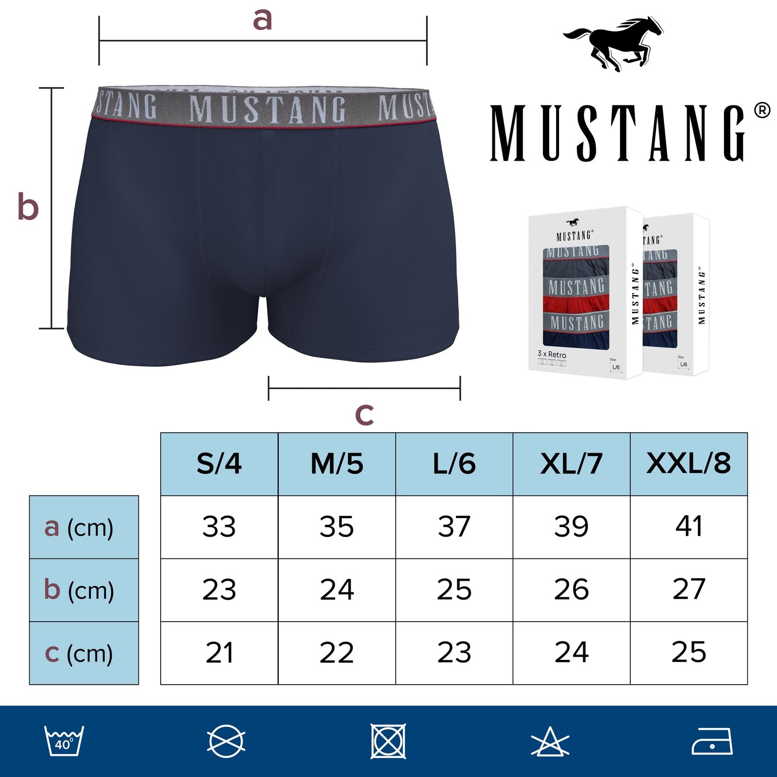 Herren Boxershorts von Mustang Retropants 3er-Pack Rot/Navy/Anthrazit