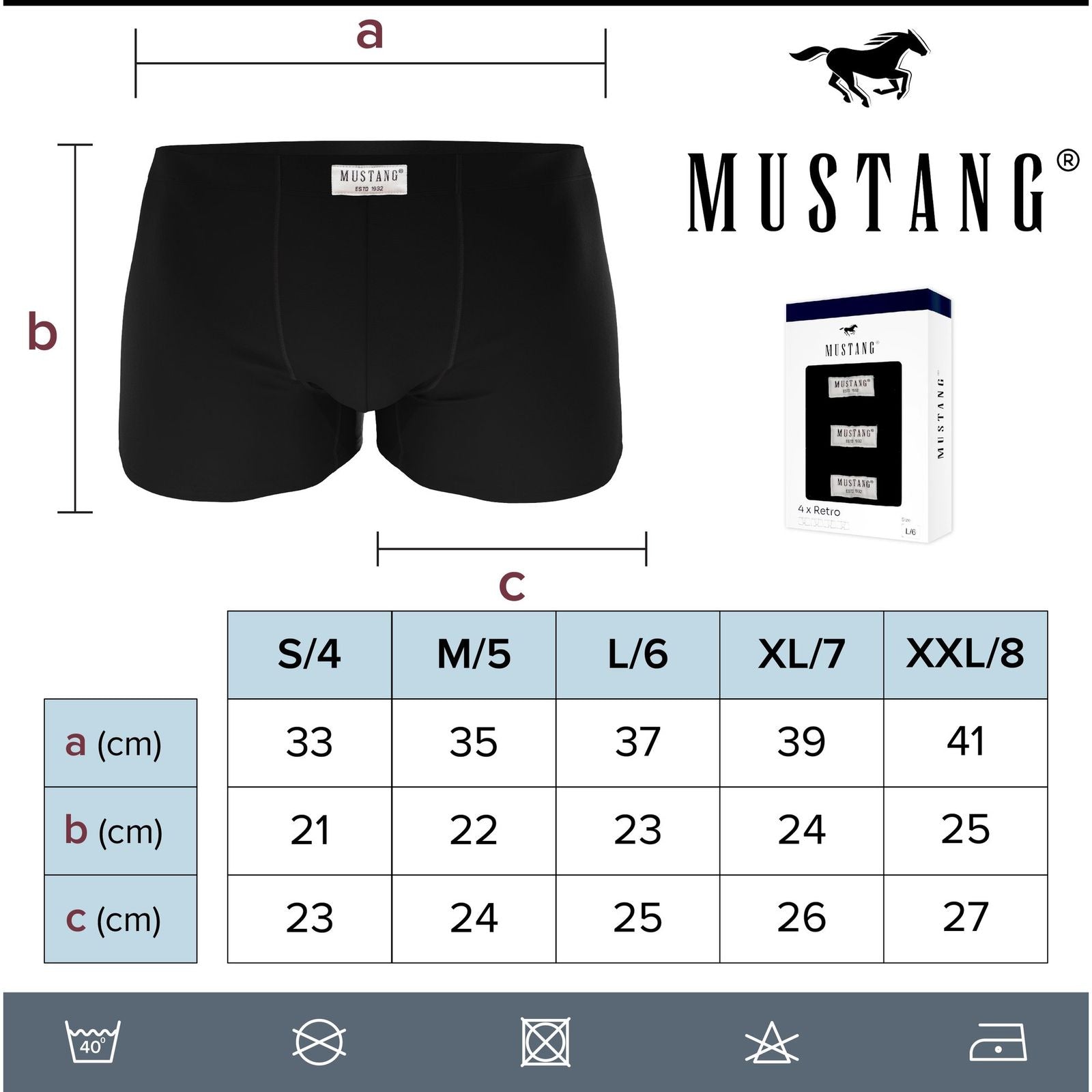 Herren Boxershorts schwarz von Mustang Retropants im 4er Vorteilspack