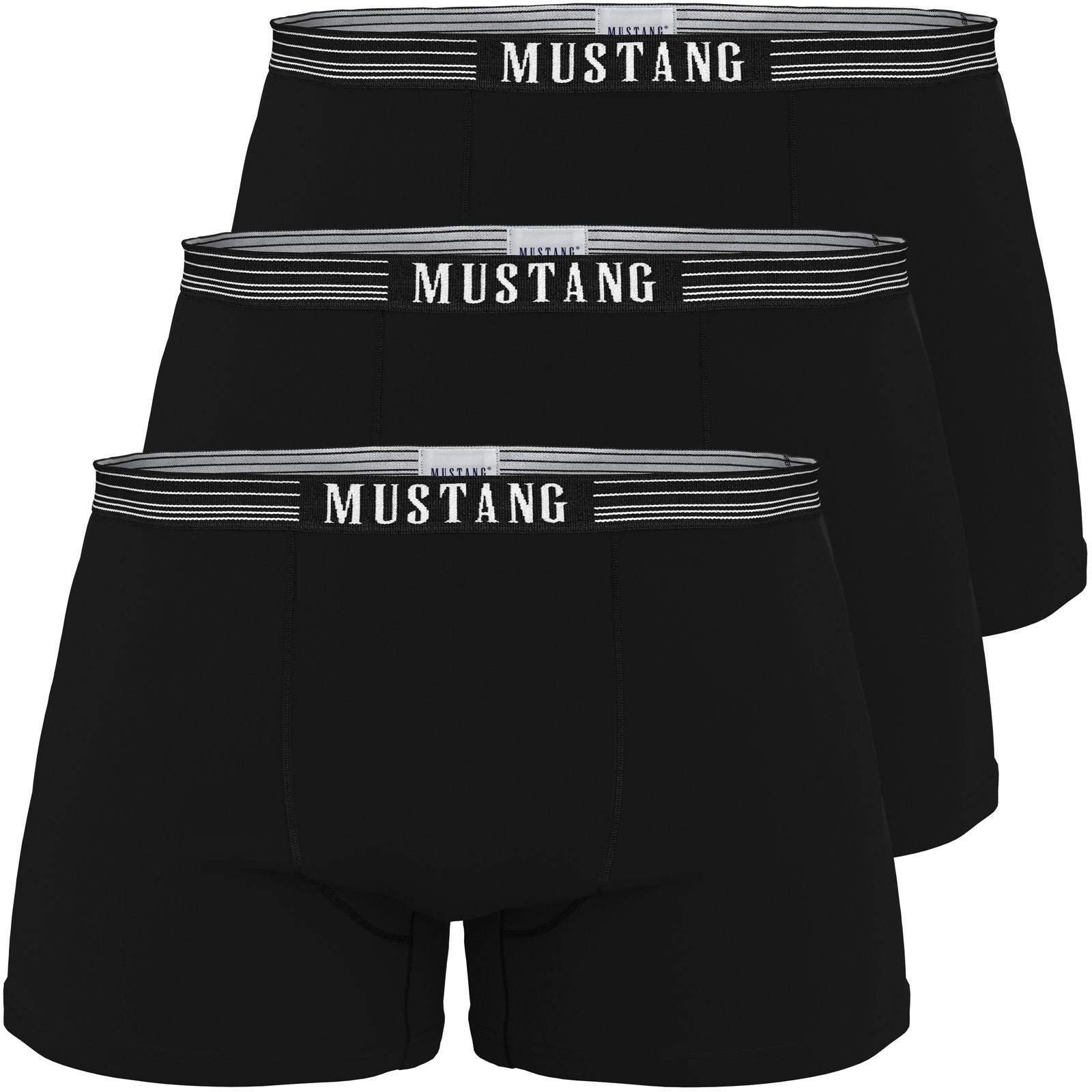 Herren Boxershorts schwarz von Mustang Retropants 3er-Pack Bund mit weißen Streifen