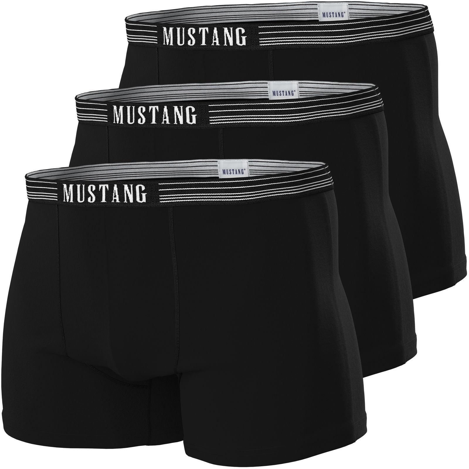 Herren Boxershorts schwarz von Mustang Retropants 3er-Pack Bund mit weißen Streifen