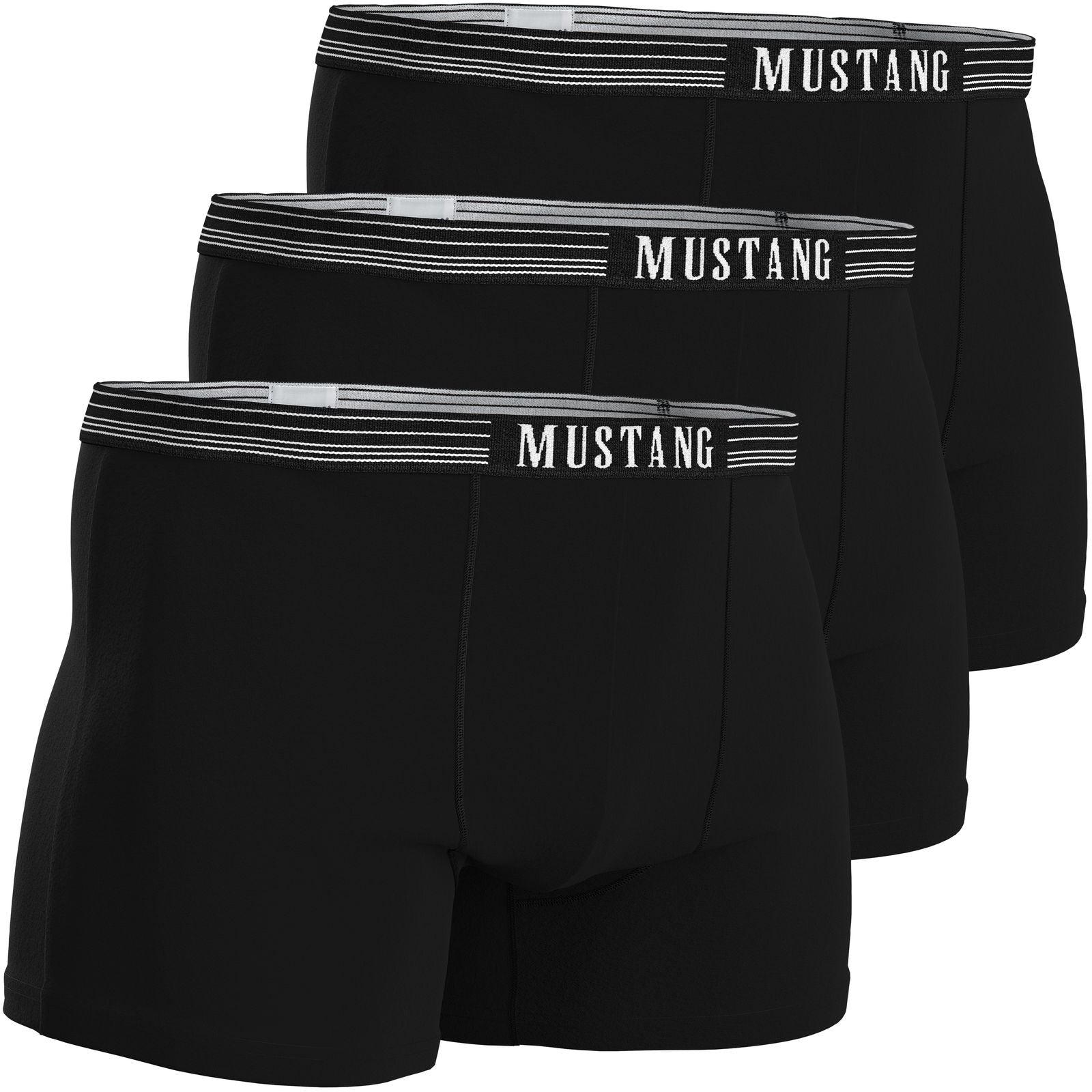 Herren Boxershorts schwarz von Mustang Retropants 3er-Pack Bund mit weißen Streifen