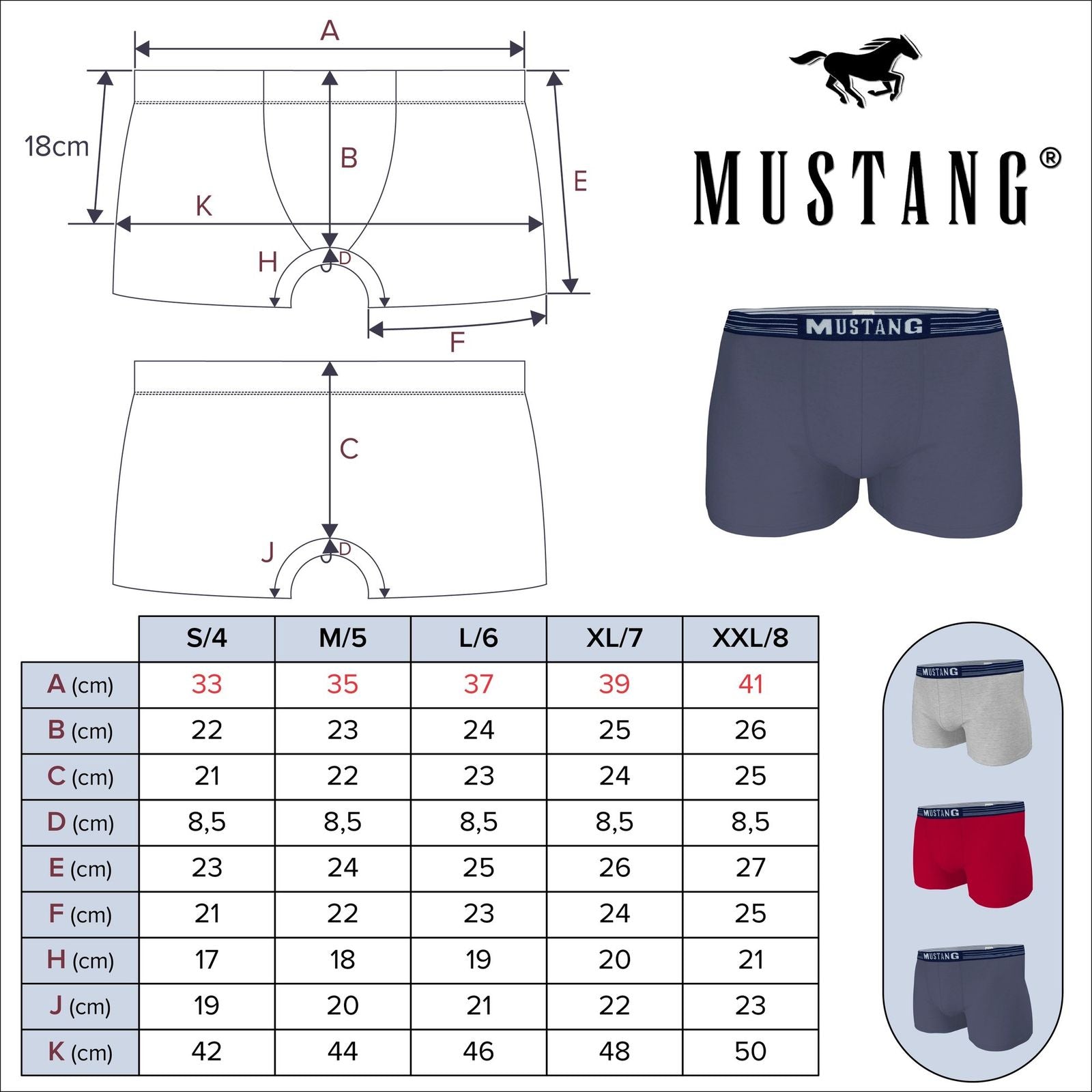 MUSTANG Retro-Pants Boxer Enge Passform Unterwäsche Baumwolle Elasthan Herren 3er Pack