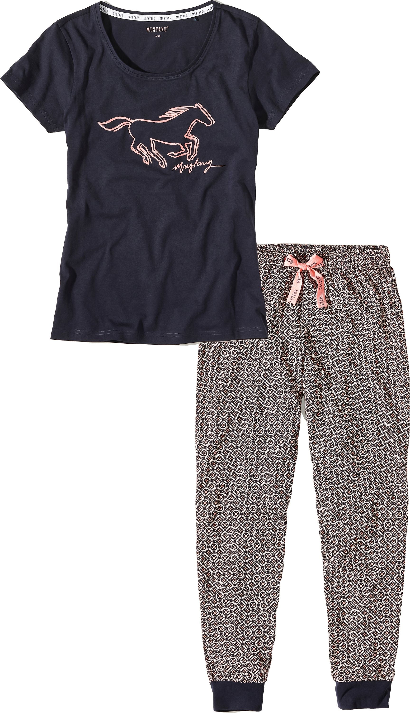 MUSTANG Ladies Pyjama Set AOP nightsky - T-Shirt / lange Hose - Schlafanzug - Nachtwäsche - OEKO TEX STANDARD 100 - für Damen