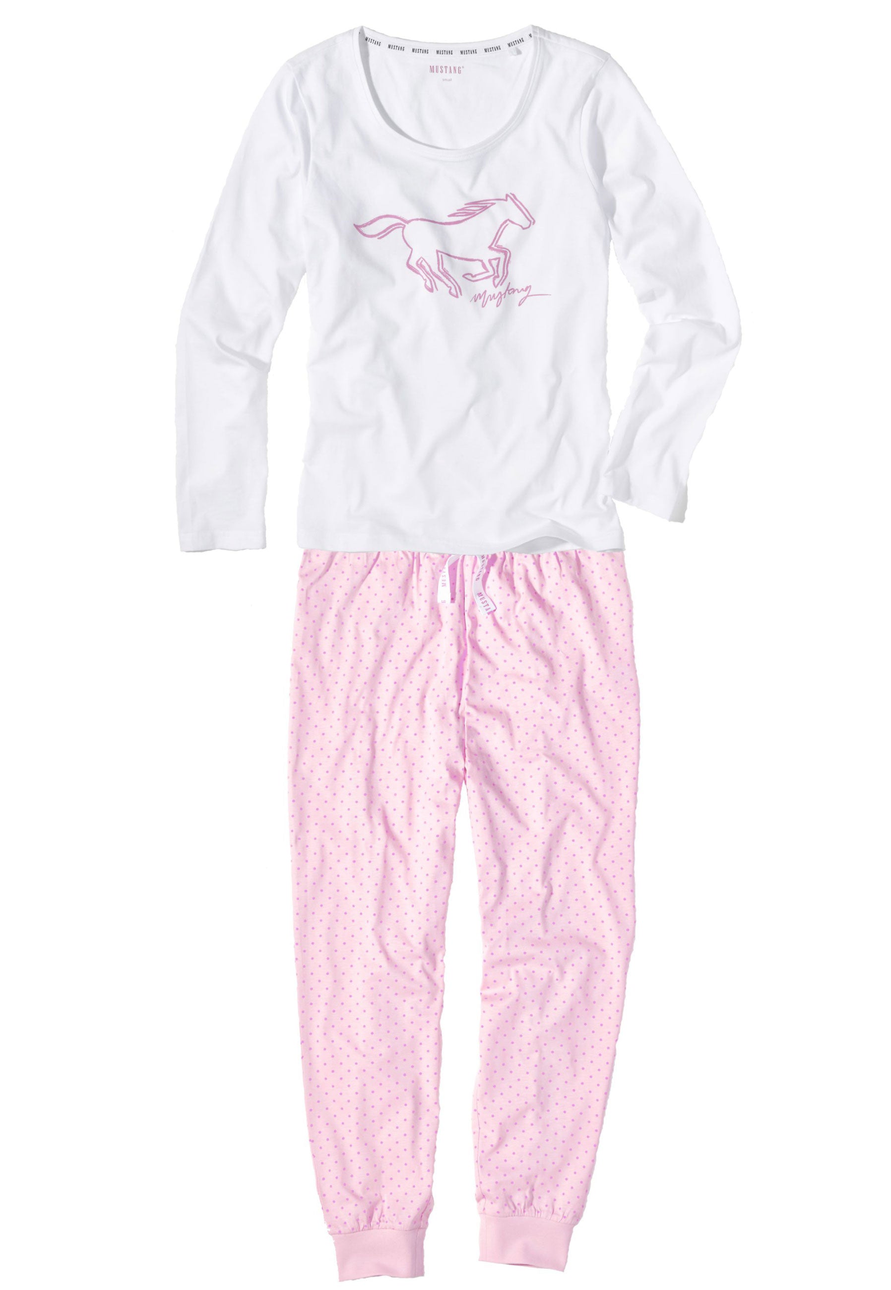 Ladies Pyjama Schlafanzug Set JIL von MUSTANG - weiß/rosa - langarm / lange Hose - OEKO TEX STANDARD 100