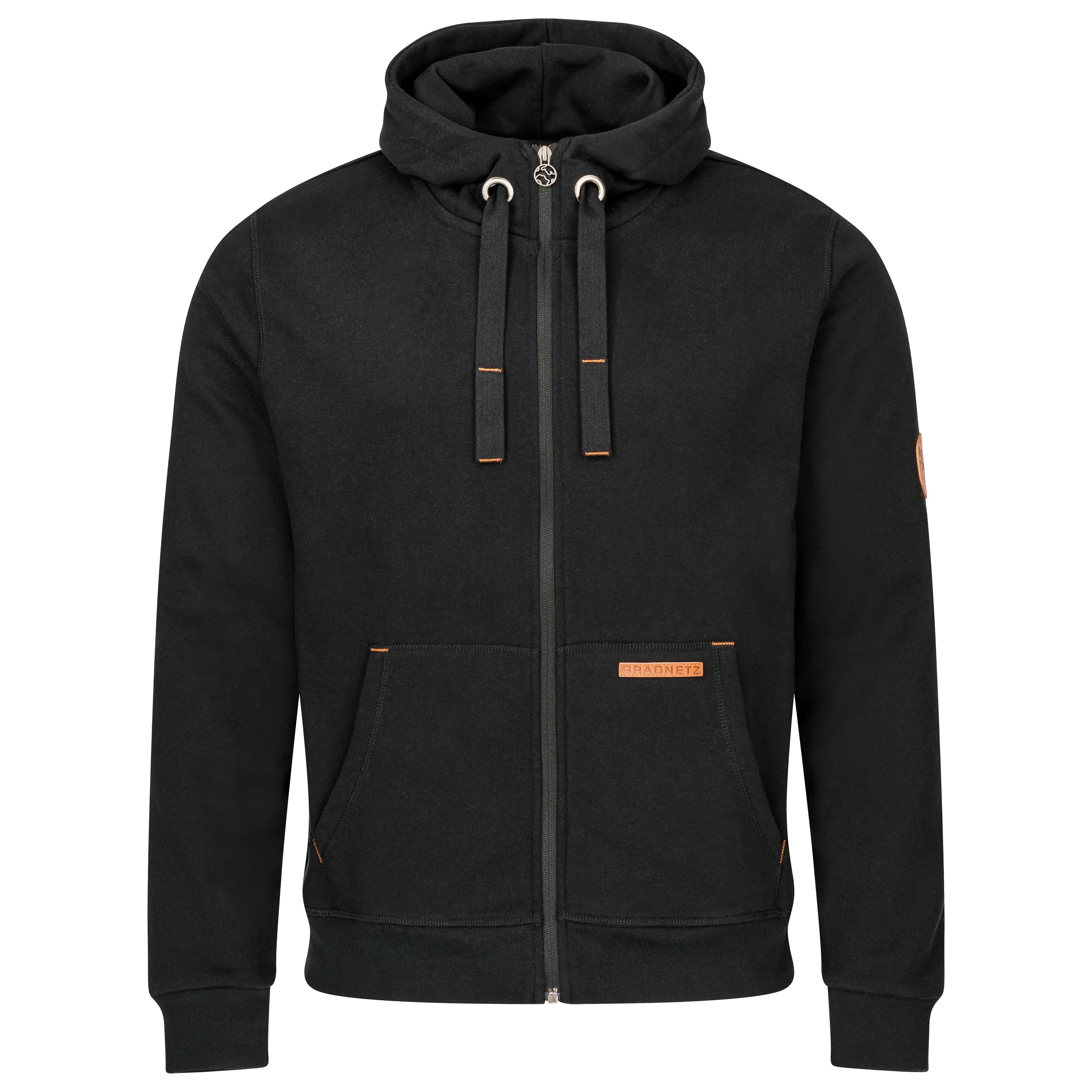 Gradnetz Herren Kapuzen Sweatjacke Zip Hoodie leather edition mit Bio Baumwolle