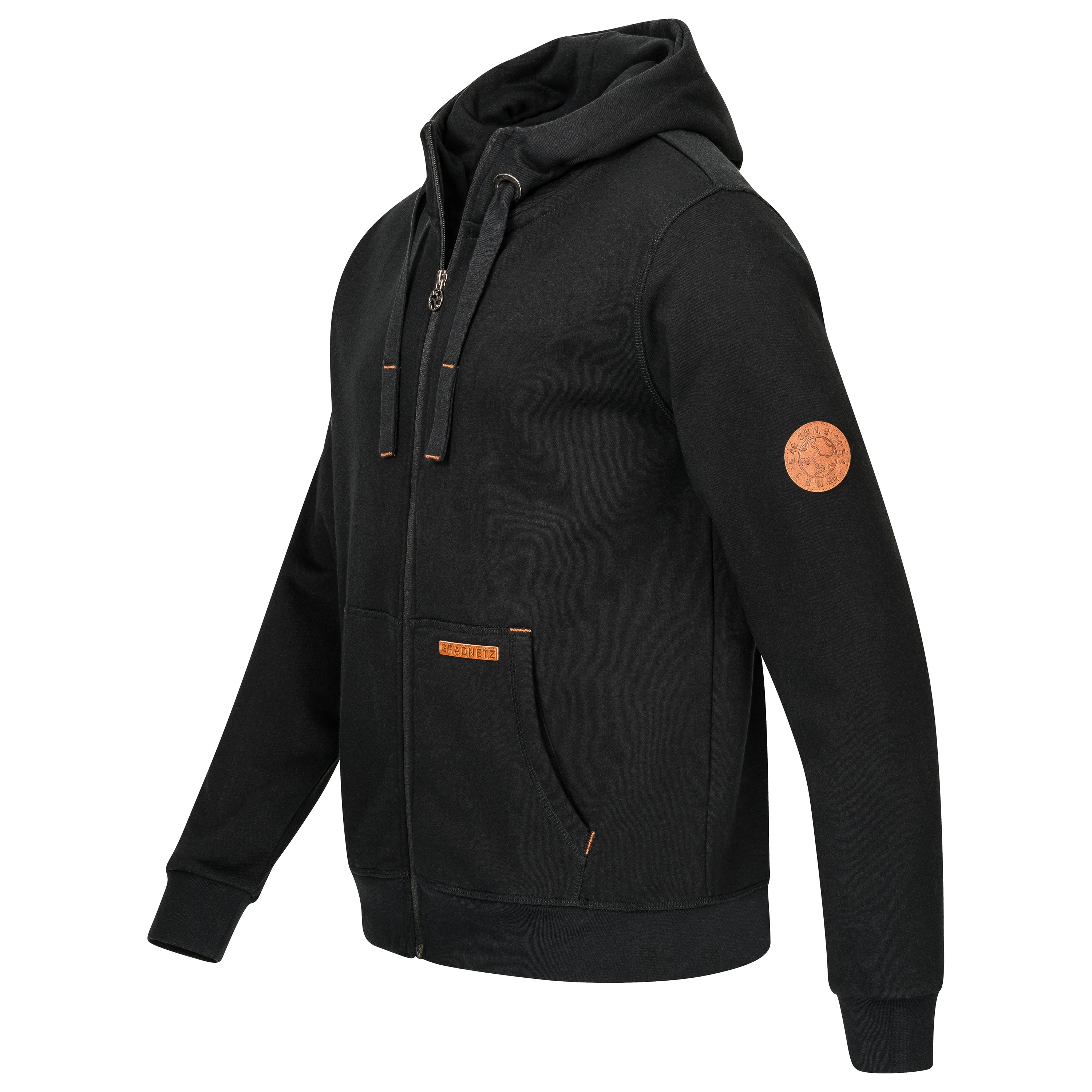 Gradnetz Herren Kapuzen Sweatjacke Zip Hoodie leather edition mit Bio Baumwolle