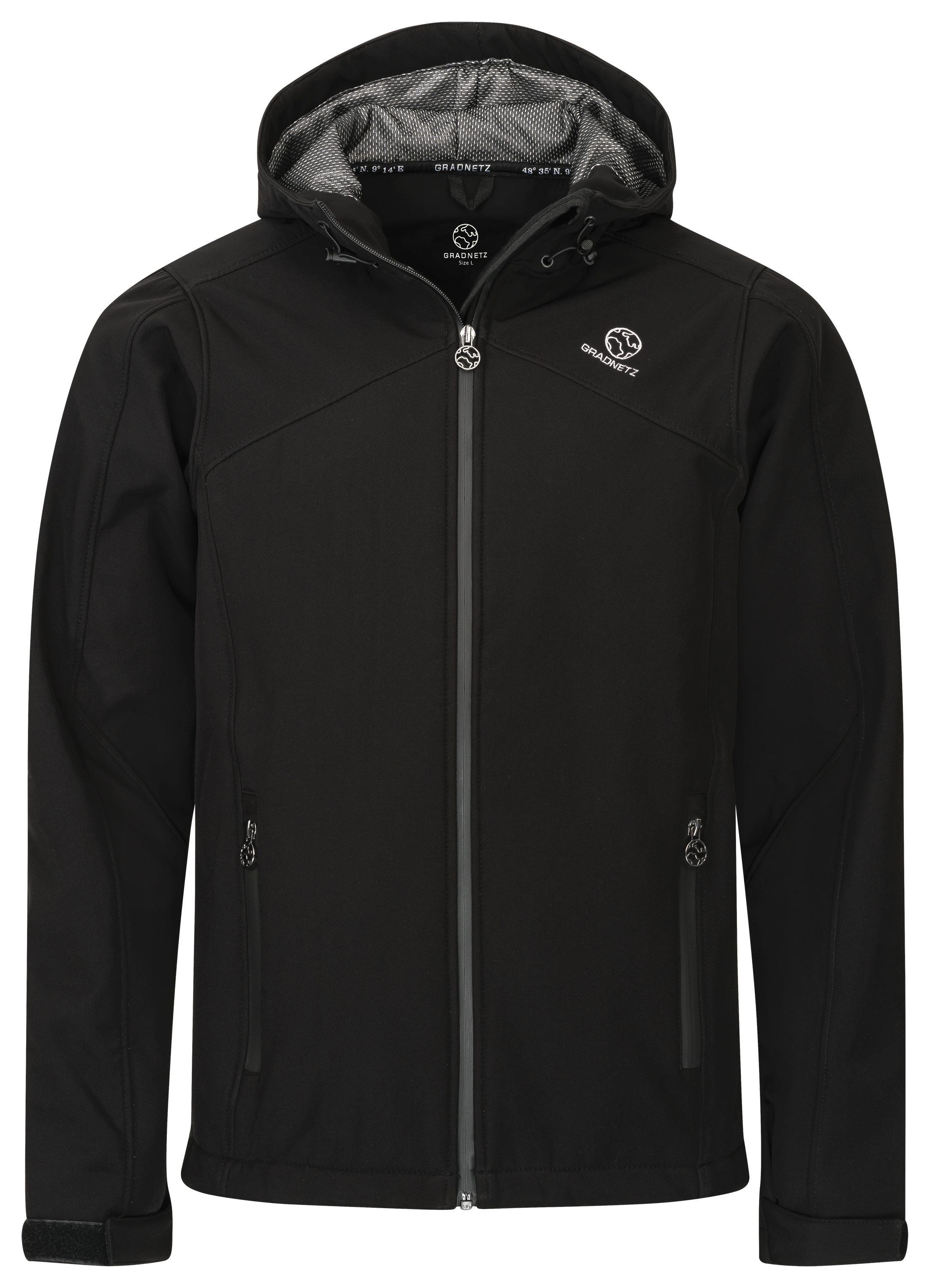 GRADNETZ atmungsaktive Outdoor Softshelljacke mit Kapuze schwarz