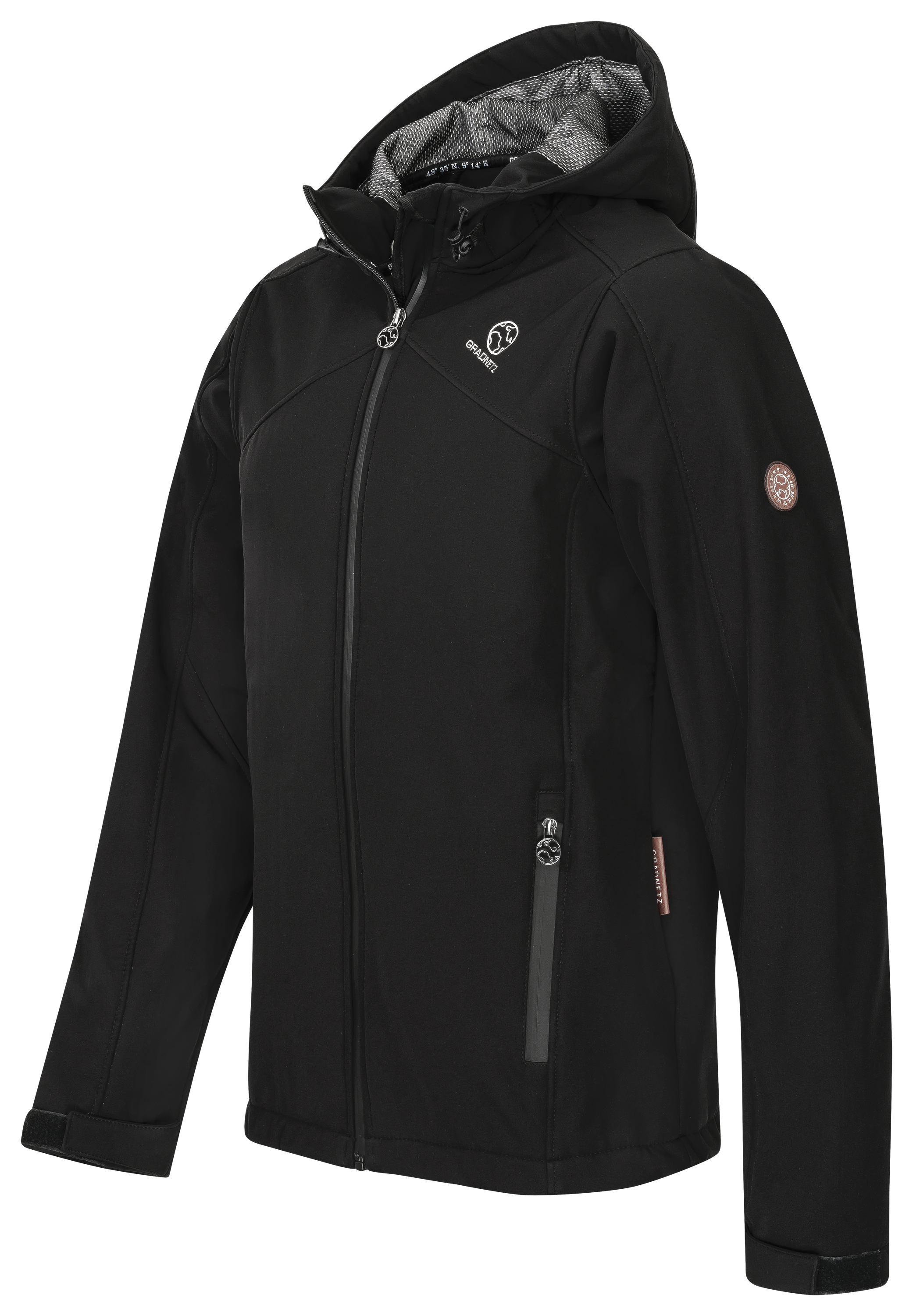 GRADNETZ atmungsaktive Outdoor Softshelljacke mit Kapuze schwarz