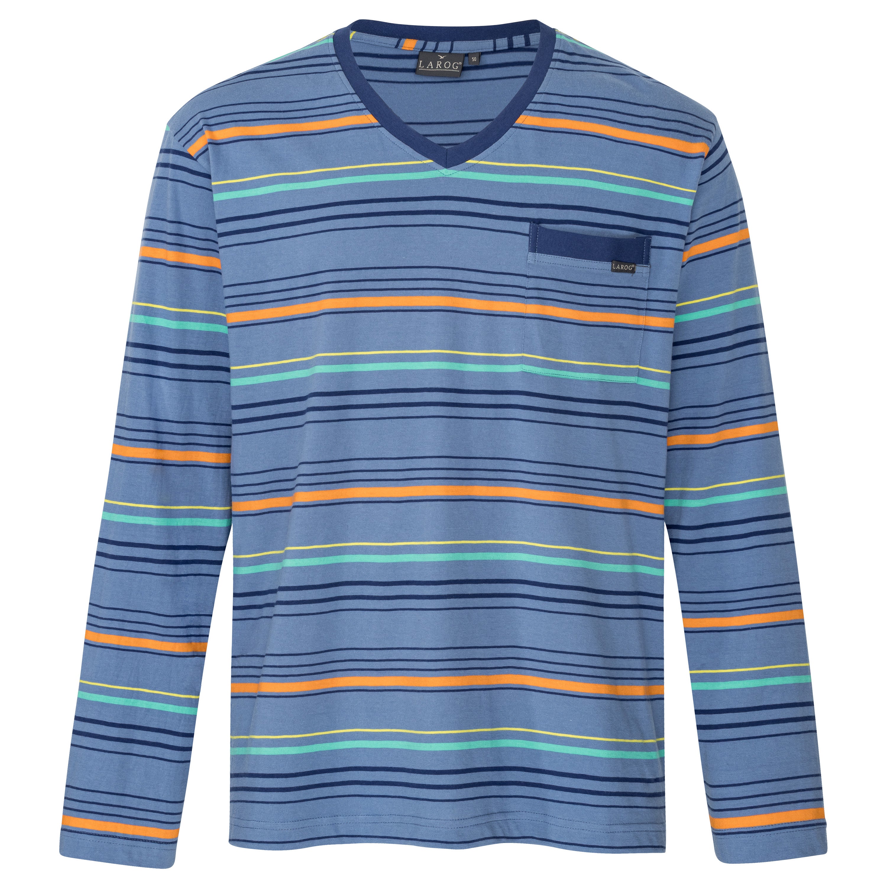 Schlafanzug - Pyjama V-Ausschnitt, Brusttasche und ohne Bündchen - OEKO-TEX STANDARD 100 / BCI-Cotton Nachtwäsche für Herren von LAROG