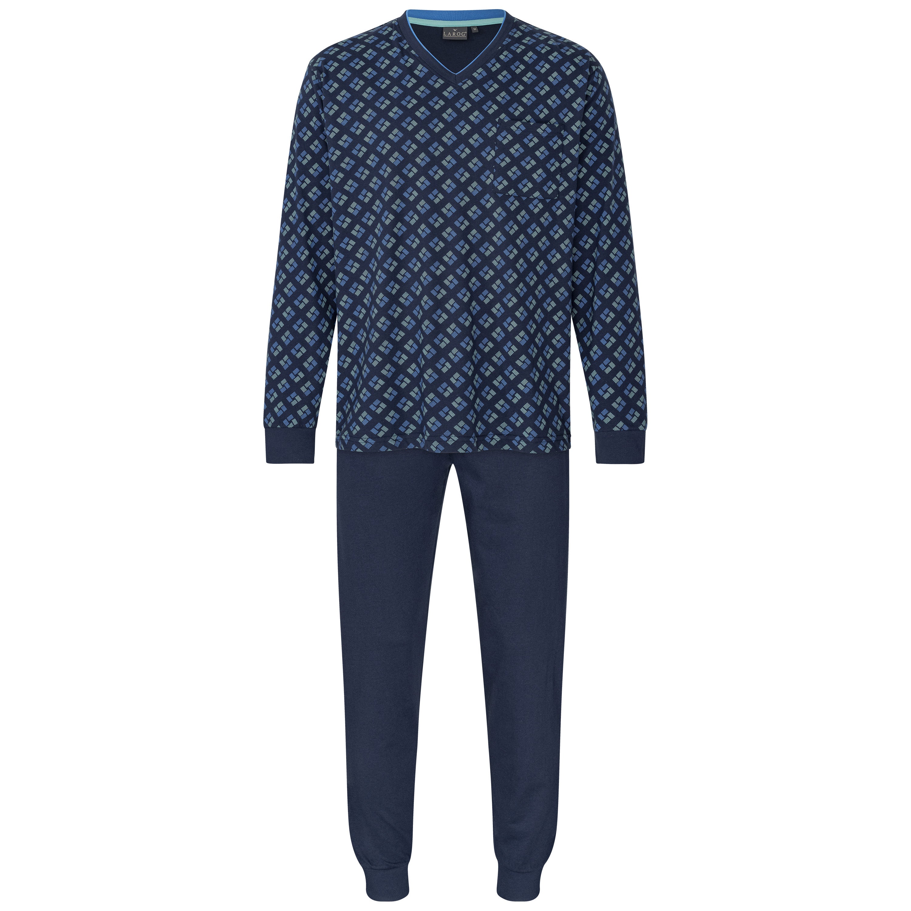 Schlafanzug - Pyjama mit V-Ausschnitt und Bündchen - OEKO-TEX STANDARD 100 Nachtwäsche für Herren von LAROG