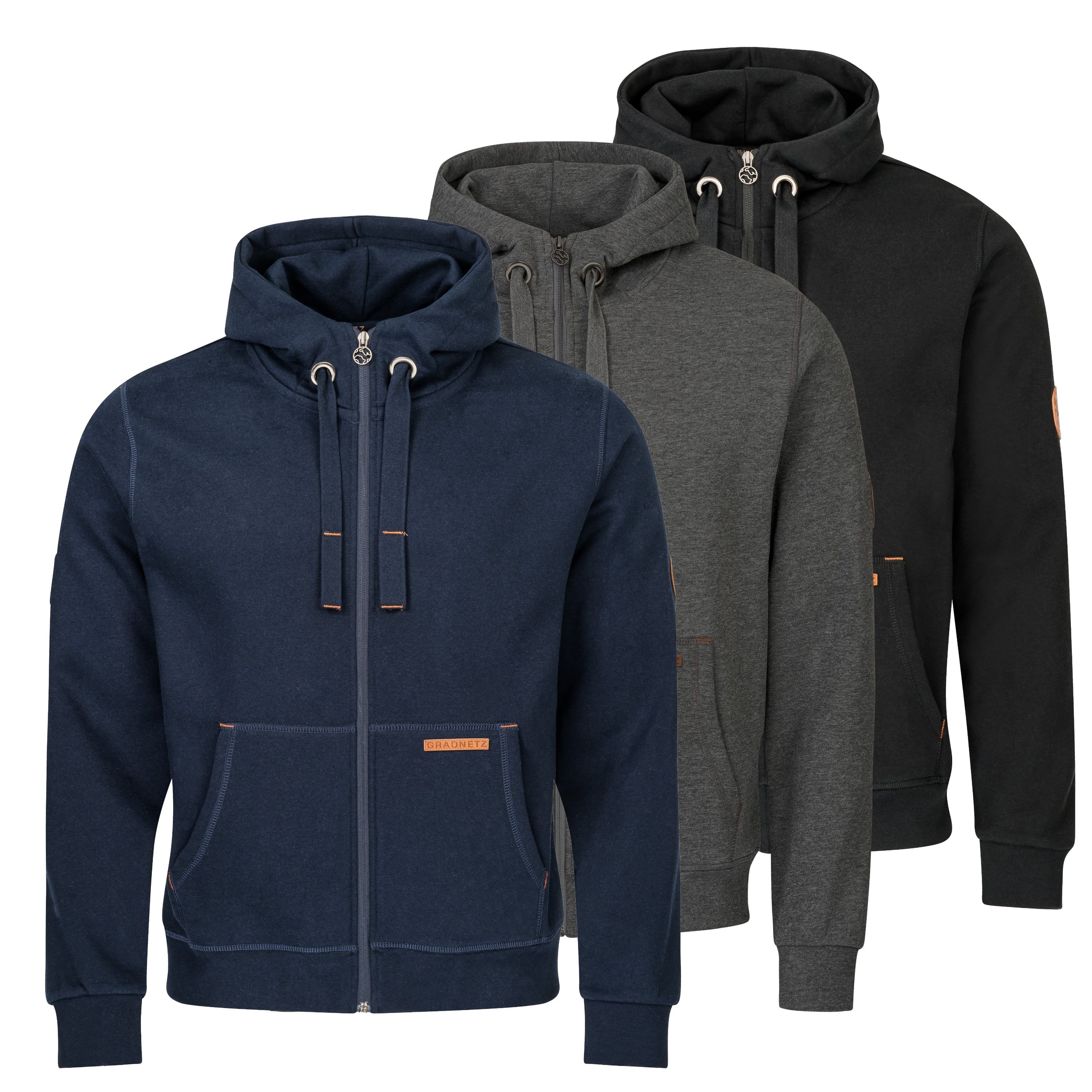 Gradnetz Herren Kapuzen Sweatjacke Zip Hoodie leather edition mit Bio Baumwolle