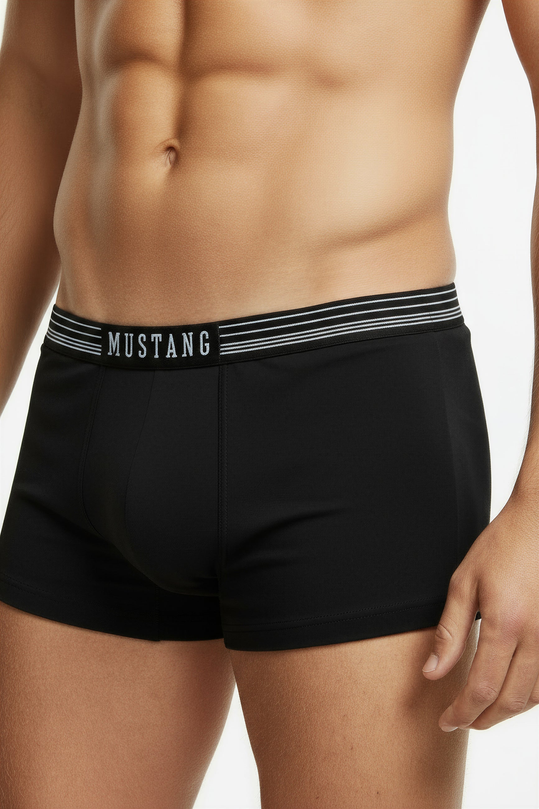Herren Boxershorts schwarz von Mustang Retropants 3er-Pack Bund mit weißen Streifen
