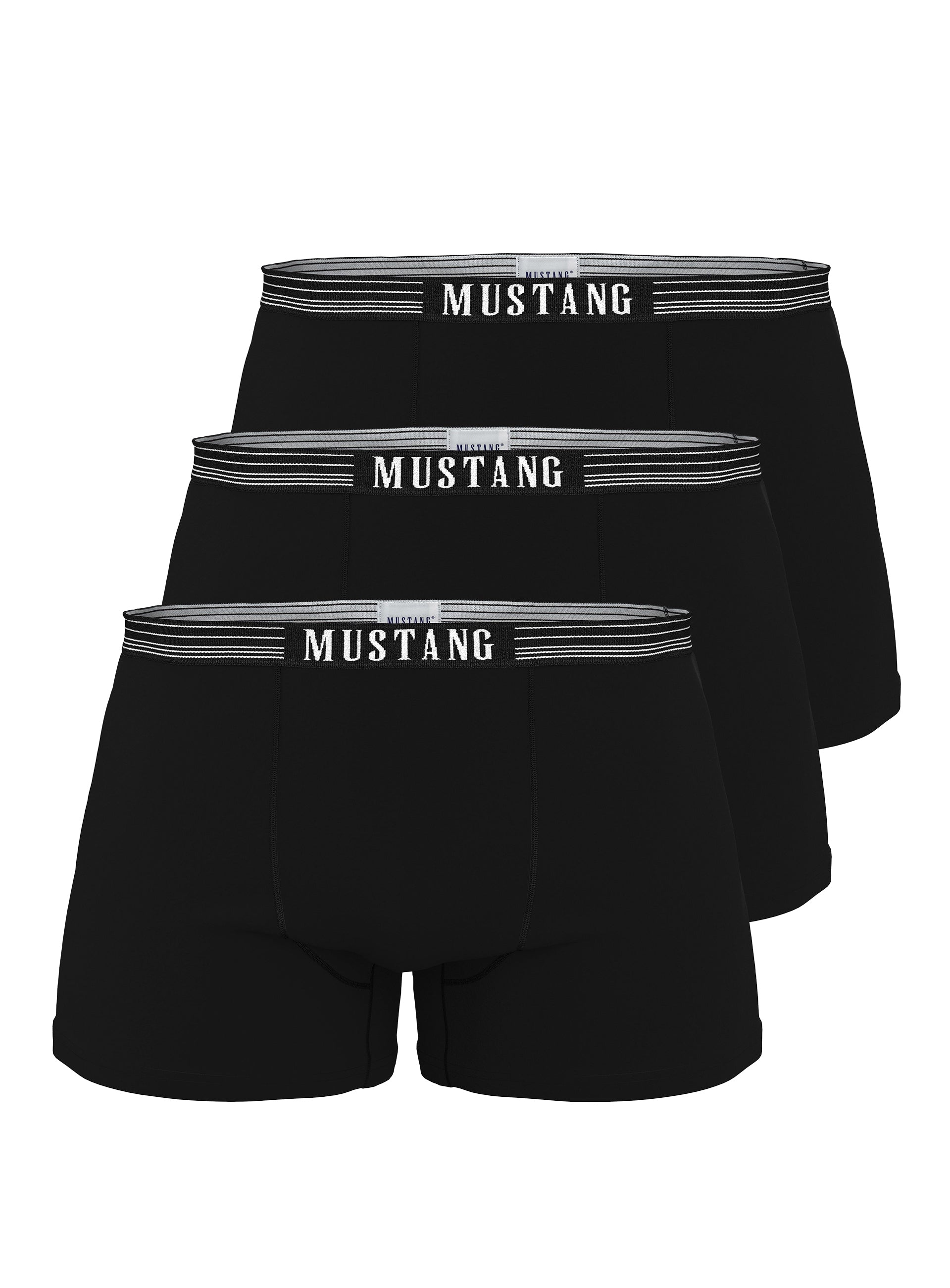 Herren Boxershorts schwarz von Mustang Retropants 3er-Pack Bund mit weißen Streifen