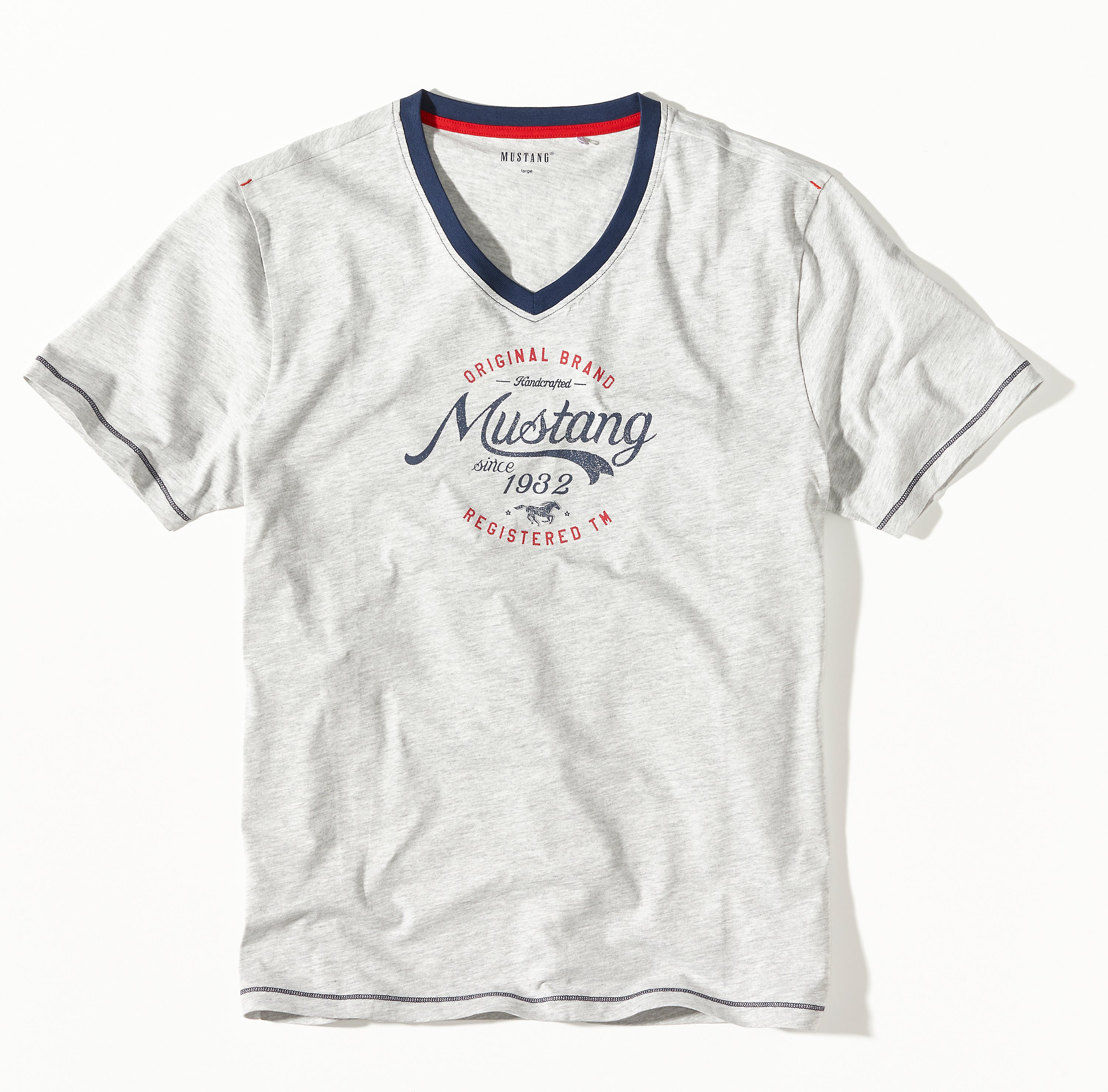 MUSTANG Herren Pyjama Set grey melange / navy - T-Shirt / lange Hose - Schlafanzug - Nachtwäsche - OEKO TEX STANDARD 100