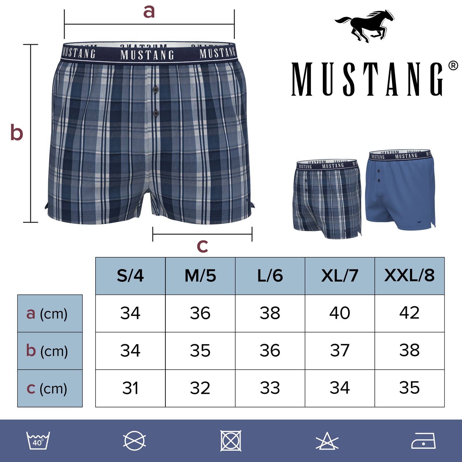 MUSTANG Freddy Herren Unterhose Boxershorts Unterwäsche 100% Baumwolle 2er Set