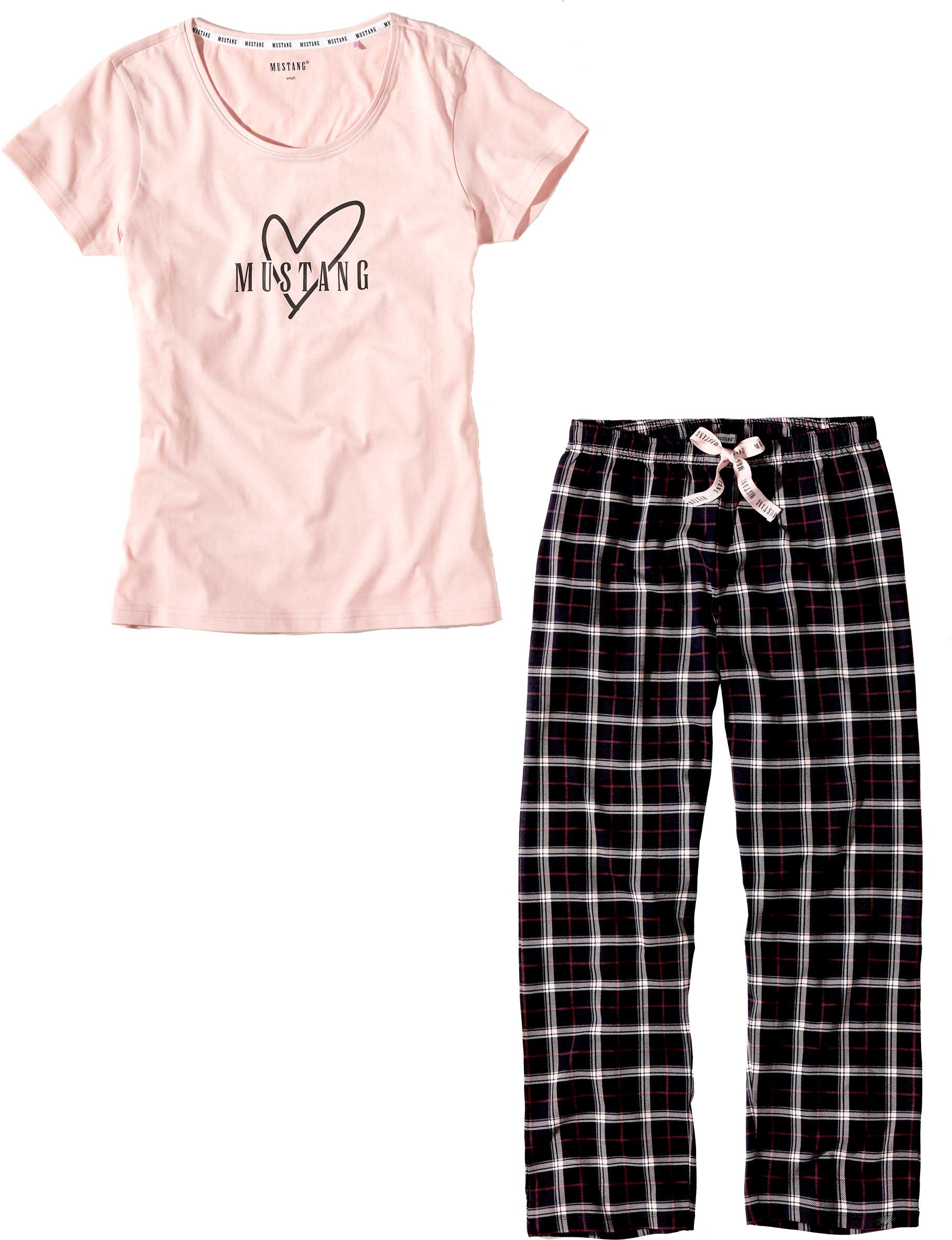 MUSTANG Ladies Pyjama Set rose/black - T-Shirt / lange Hose - Schlafanzug - Nachtwäsche - OEKO TEX STANDARD 100 - für Damen
