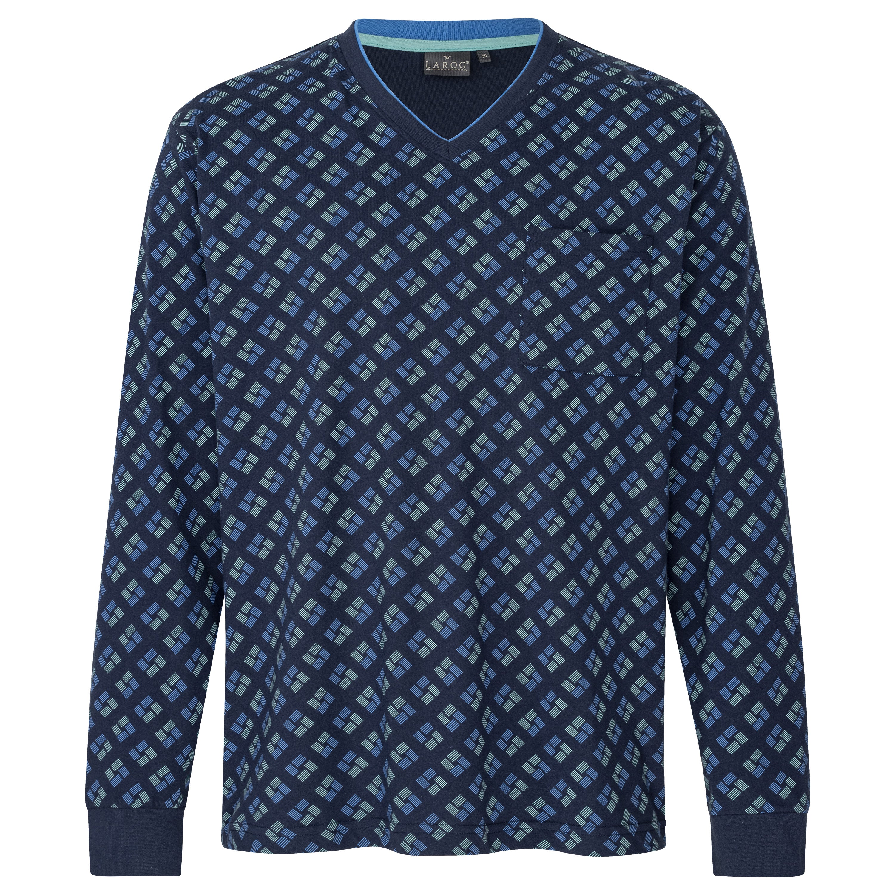 Schlafanzug - Pyjama mit V-Ausschnitt und Bündchen - OEKO-TEX STANDARD 100 Nachtwäsche für Herren von LAROG