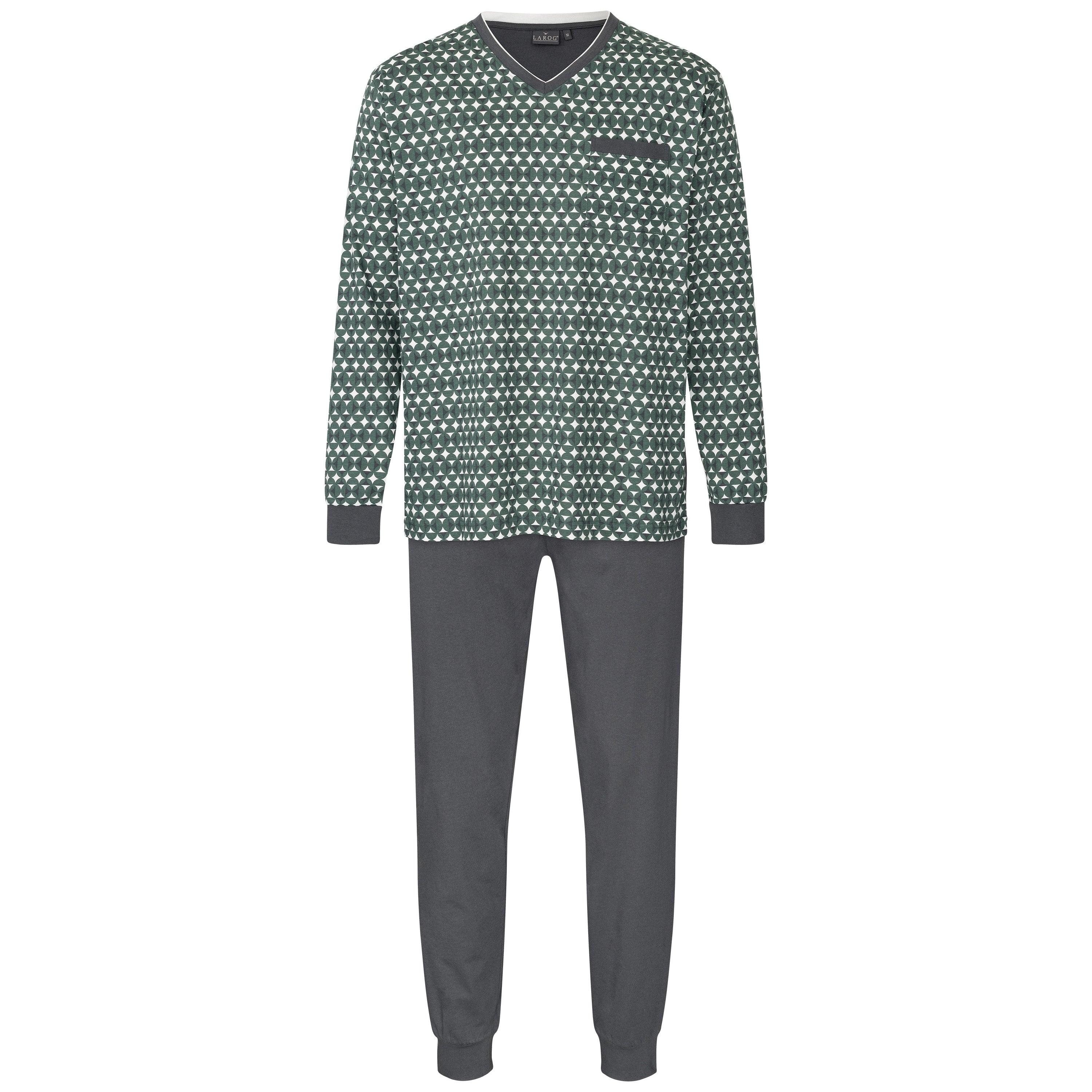 Schlafanzug - Pyjama mit V-Ausschnitt und Bündchen - OEKO-TEX STANDARD 100 Nachtwäsche für Herren von LAROG