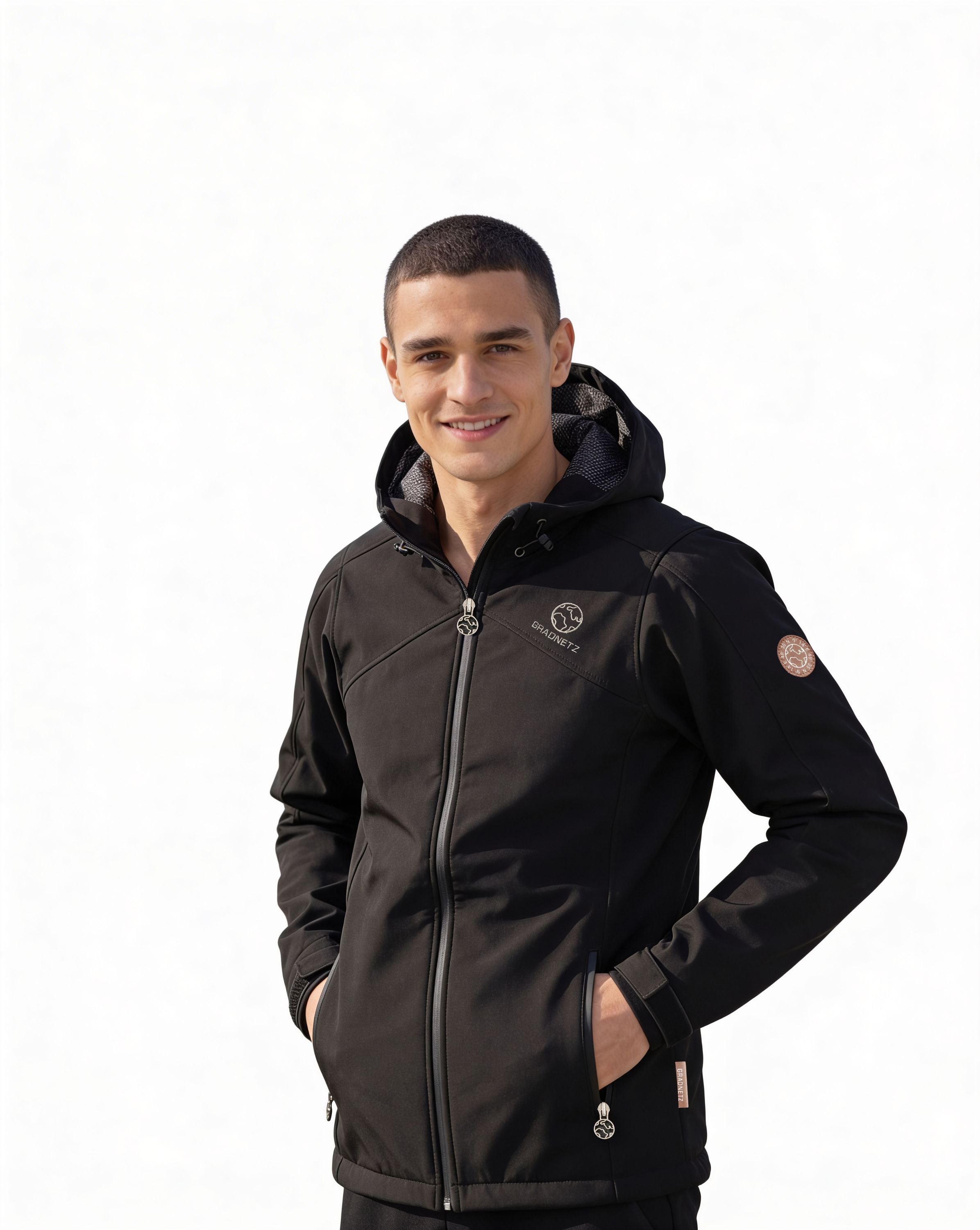 GRADNETZ atmungsaktive Outdoor Softshelljacke mit Kapuze schwarz