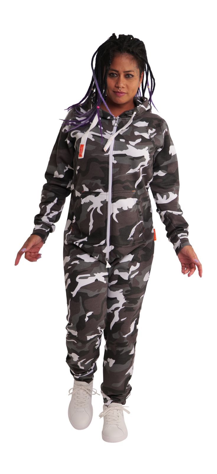 O'Poppy Jumpsuit Damen mit spitzer Kapuze camo urban grey