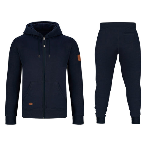 O'Poppy Jogginganzug Herren 2-teilig mit Lederpatches und Kapuze dunkelblau