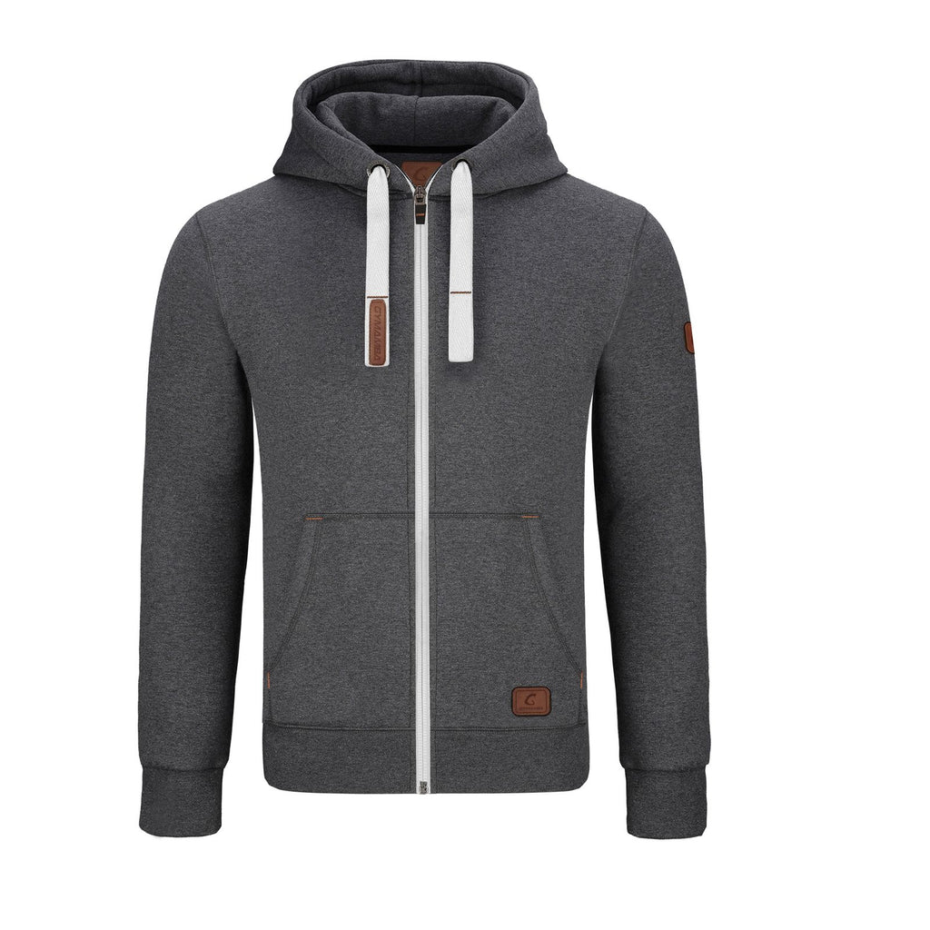 Warme GYMAMBA Sweatjacke Herren mit Lederpatches und Kapuze dunkelgrau ...