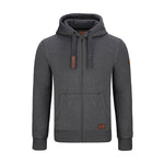 Warme GYMAMBA Sweatjacke Herren mit Lederpatches und Kapuze dunkelgrau