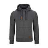 Warme GYMAMBA Sweatjacke Herren mit Lederpatches und Kapuze dunkelgrau