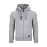 Warme GYMAMBA Sweatjacke Herren mit Lederpatches und Kapuze hellgrau
