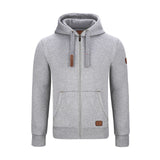 Warme GYMAMBA Sweatjacke Herren mit Lederpatches und Kapuze hellgrau